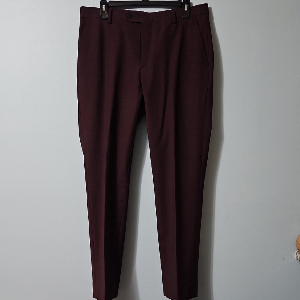 Men's Joe Abboud Brown/ Plum Burgundy Trouser Dress Casual Pants Size 33x30